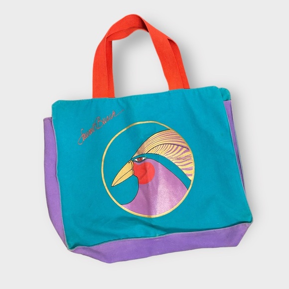 Vintage 1980s Laurel Burch Canvas Large Bird Tote Bag - Picture 1 of 8